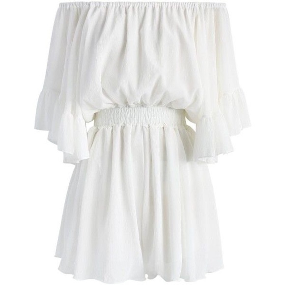 WHITE RUFFLE OFF-THE-SHOULDER ROMPER PLAYSUIT - Picture 3 of 5